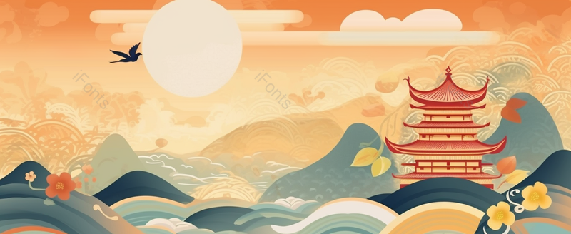 意境中国风云纹波浪山水画,插画/手绘图,插画/手绘图库,插画/手绘图下载,插画/手绘